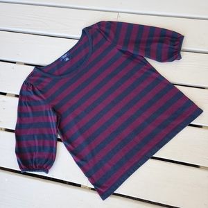 L navy/maroon stripe 1/2 sleeve top